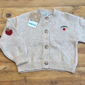 New! MAYORAL 5 Knit Cardigan Le Marais Apple Embroidered Sweater